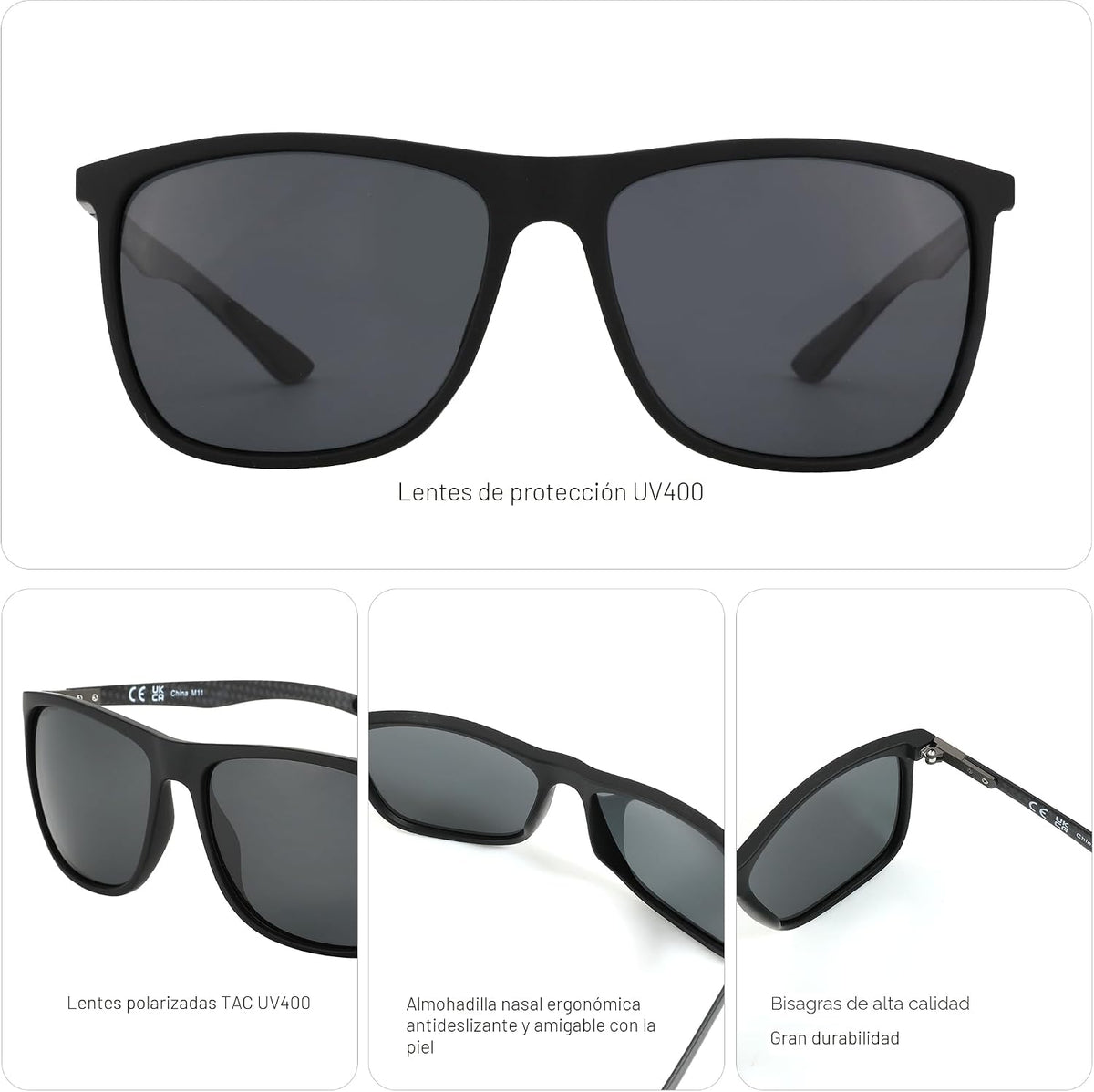 ZENOTTIC Gafas de sol polarizadas cuadradas para hombre, ultraliger...