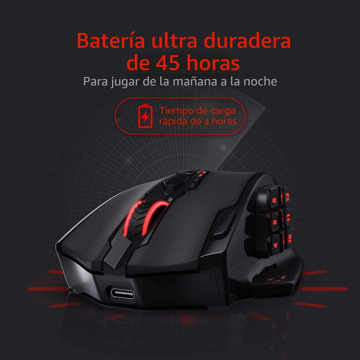 Ratón inalámbrico para juegos Redragon M913 RGB MMO, teclas de reas...