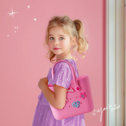 MINISO Barbie - Bolsa de mano reutilizable de goma pequeña, imperme...