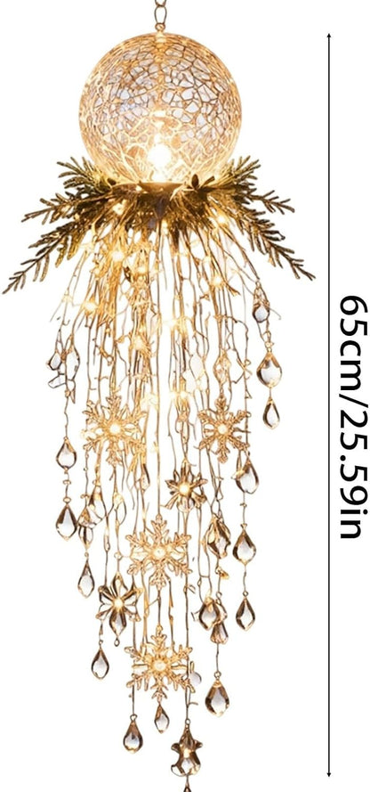 Luz de Navidad en cascada de cristal, copo de nieve colgante y deco...