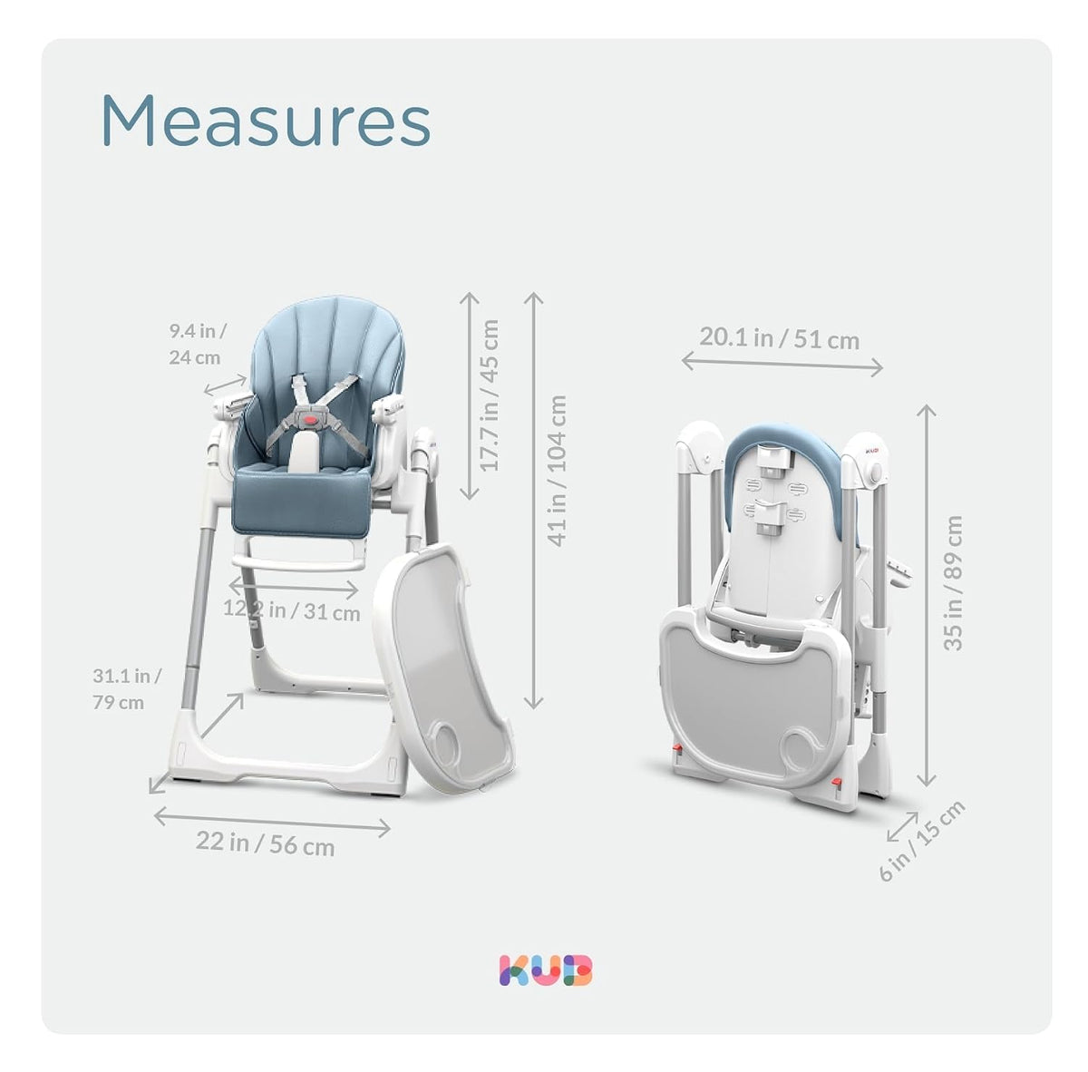 KÜB - Silla alta para bebé plegable y portátil 3 en 1 con 2 ruedas...