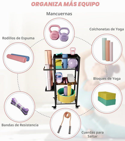 Estante de almacenamiento para esterilla de yoga Ardier con ruedas,...