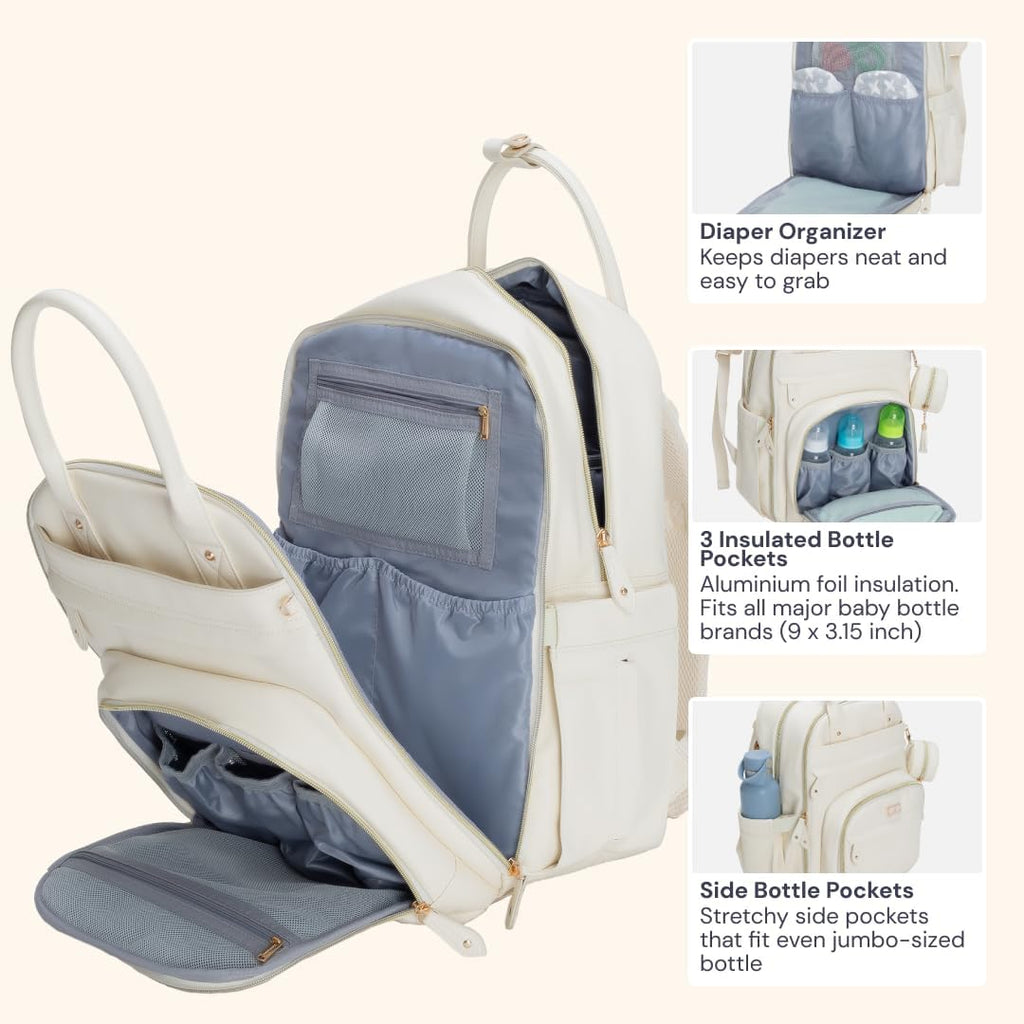 BabbleRoo Mochila de cuero para pañales - Baby Essentials Bolsa de...
