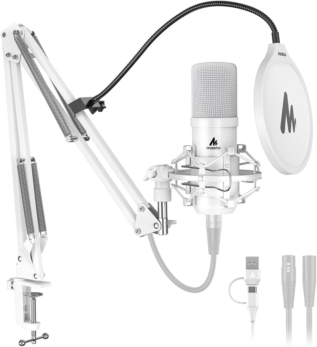MAONO Micrófono de condensador XLR\/USB blanco A04 Gen2 para grabac...