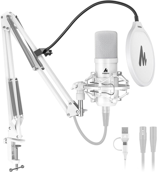 MAONO Micrófono de condensador XLR\/USB blanco A04 Gen2 para grabac...