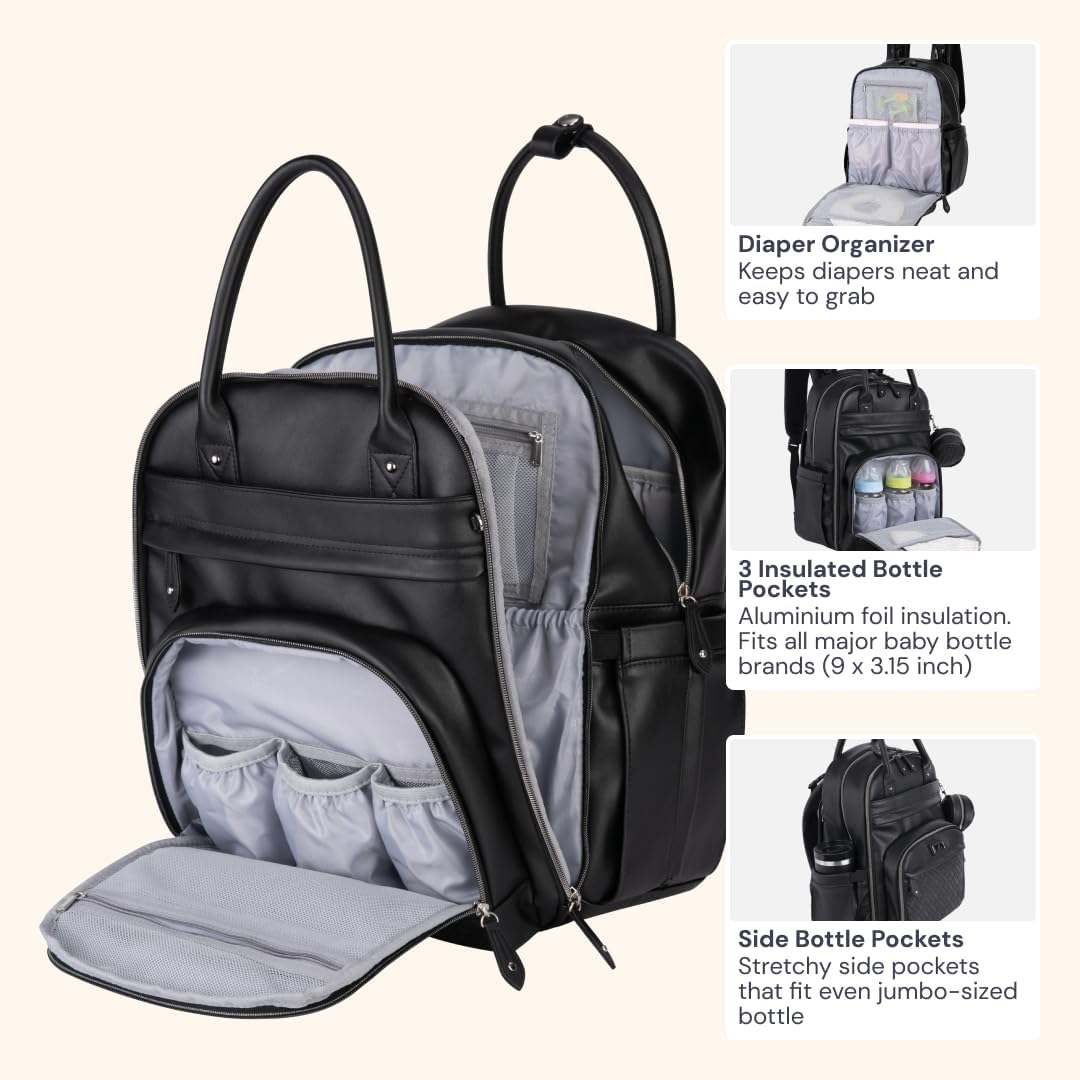 BabbleRoo Mochila de Cuero para Pañales - Bolso de Viaje para Bebé...