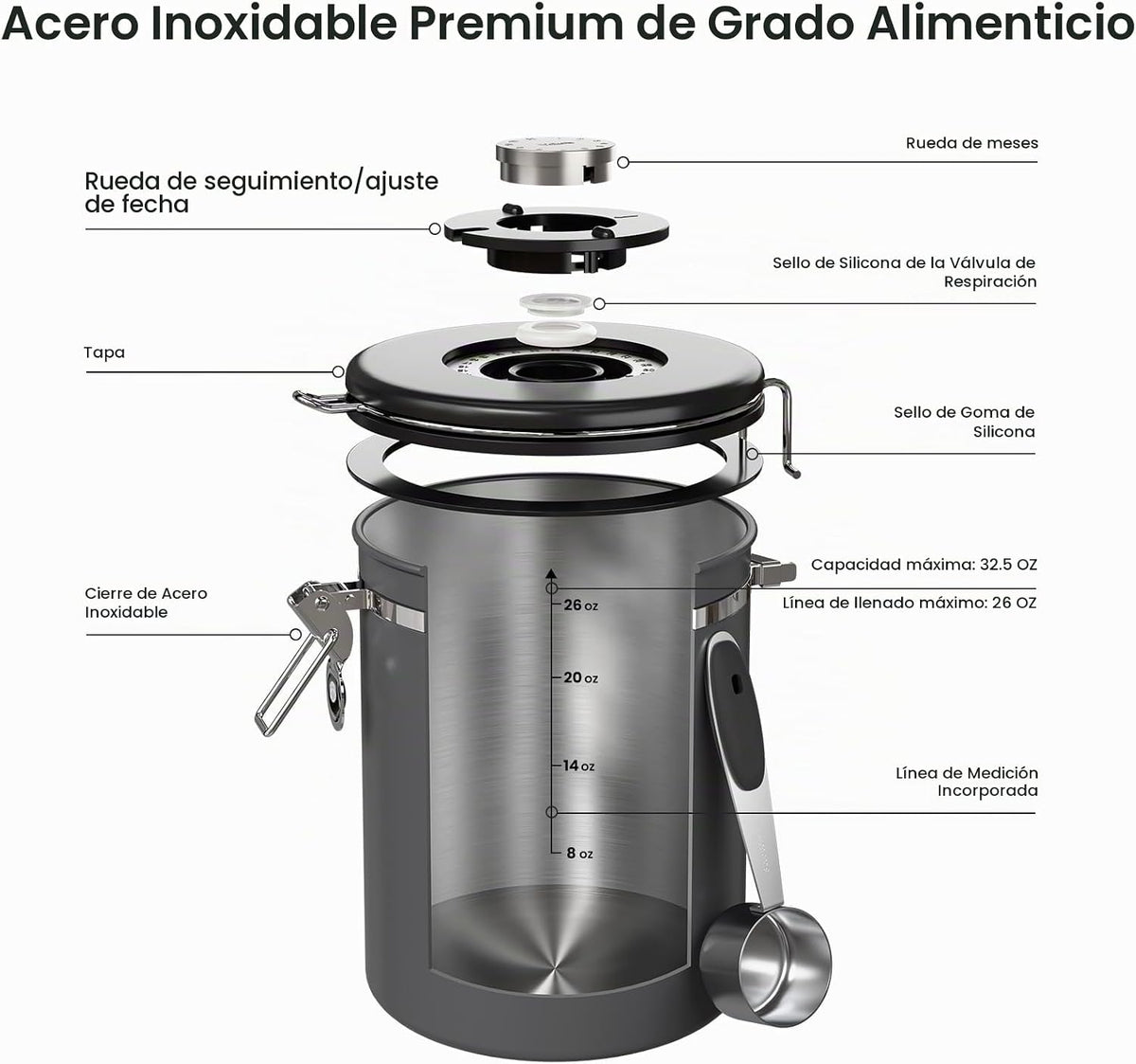 Veken Recipiente para café, 32.5 onzas, 2 libras, grandes tarros he...