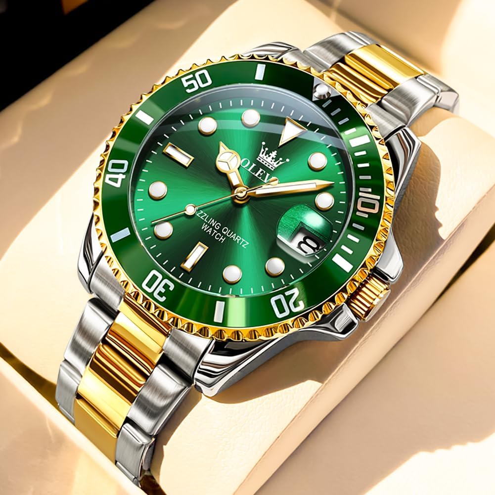 OLEVS Relojes de lujo para hombres grandes de acero inoxidable resi...