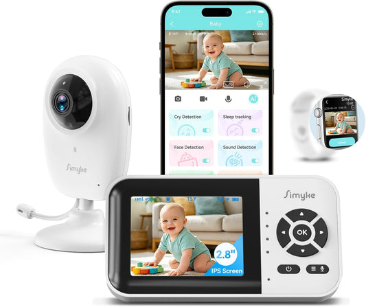 Simyke Monitor de bebé de video inteligente, pantalla de 2.8 pulgad...