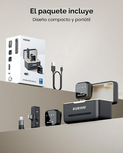Micrófono inalámbrico Lavalier para iPhone iPad Android con estuche...