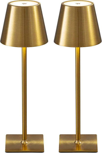 KDG Paquete de 2 lámparas de mesa inalámbricas doradas, lámparas de...