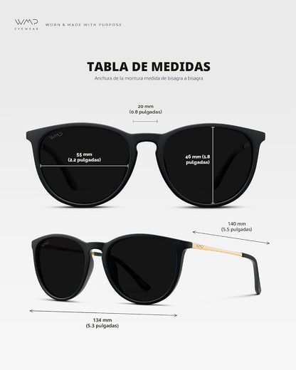 WearMe Pro Gafas de sol polarizadas redondas para mujer, protección...