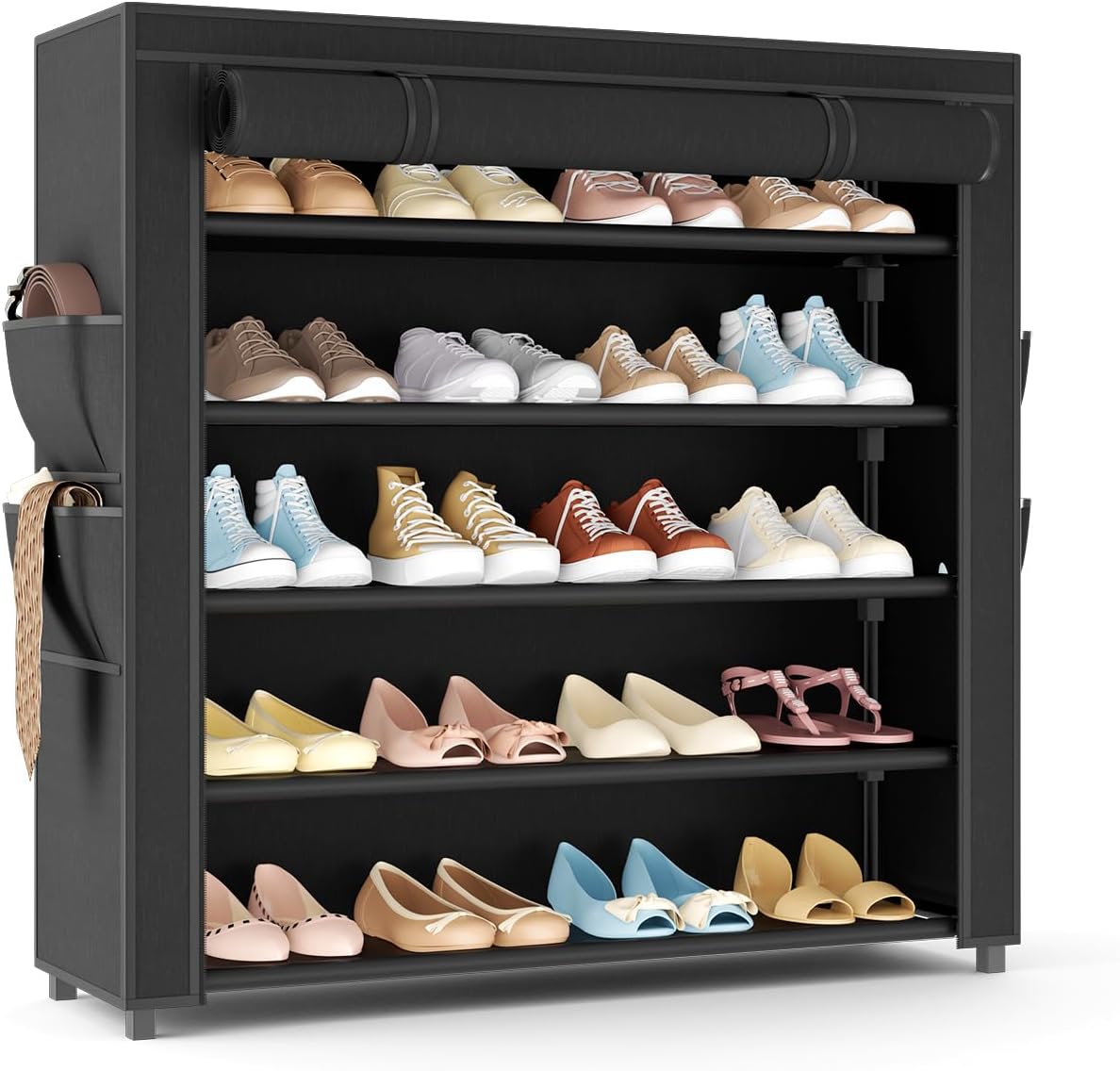 LANTEFUL Zapatero con cubiertas, organizador de zapatos de 5 nivele...