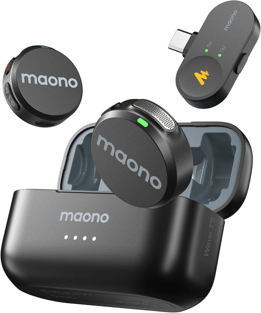 Micrófono Lavalier inalámbrico MAONO Wave T5 para teléfono Android...