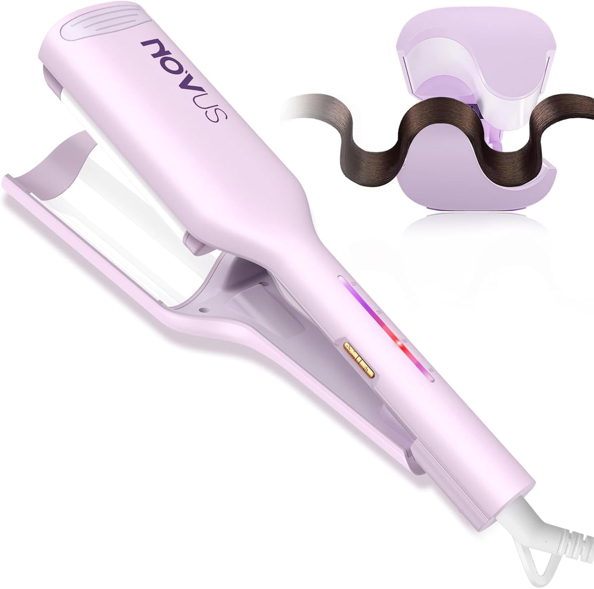 NOVUS Rizador de pelo ondulado antiquemaduras, rizador de pelo ondu...