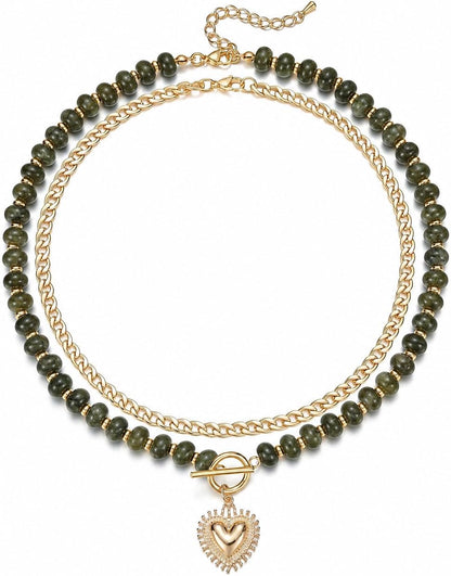 kdraco Collares con cuentas de piedras preciosas coloridas y gruesa...