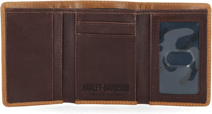 Harley-Davidson Billetera triple con bloqueo RFID de cuero genuino...