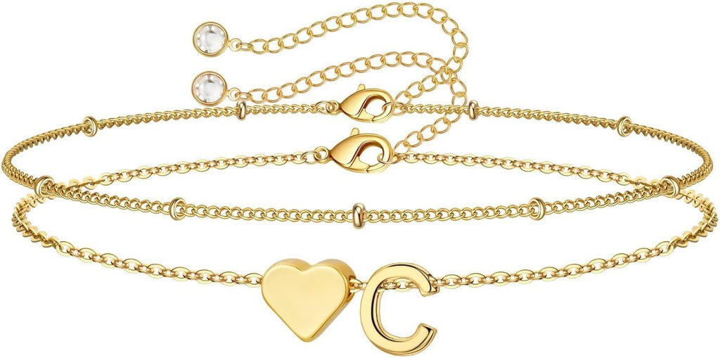 M MOOHAM Pulseras de oro con inicial de corazón para mujer, pulsera...