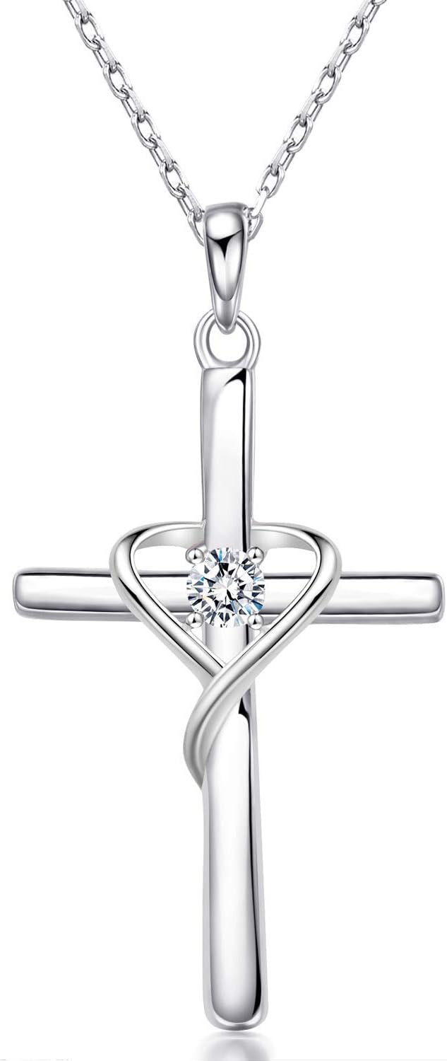 AmorAime Collar con cruz de plata de ley 925 para mujeres y hombres...
