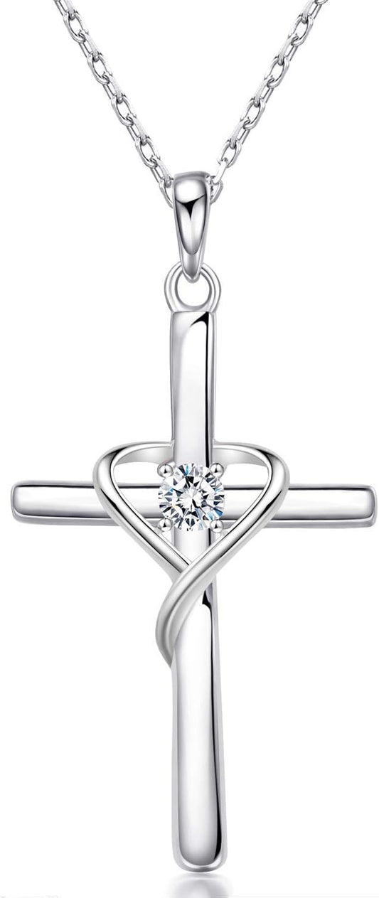 AmorAime Collar con cruz de plata de ley 925 para mujeres y hombres...