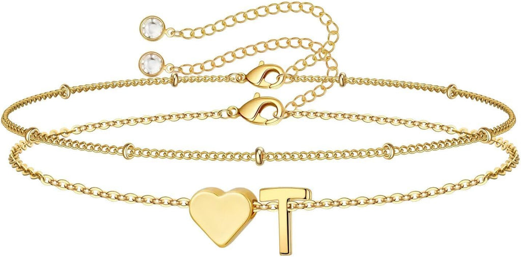 M MOOHAM Pulseras de oro con inicial de corazón para mujer, pulsera...