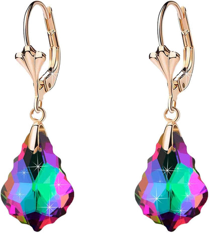Aretes de cristal austriaco barroco con cierre de palanca para muje...