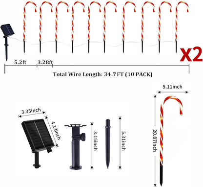 Paquete de 20 luces solares de bastón de caramelo, 21 pulgadas | En...