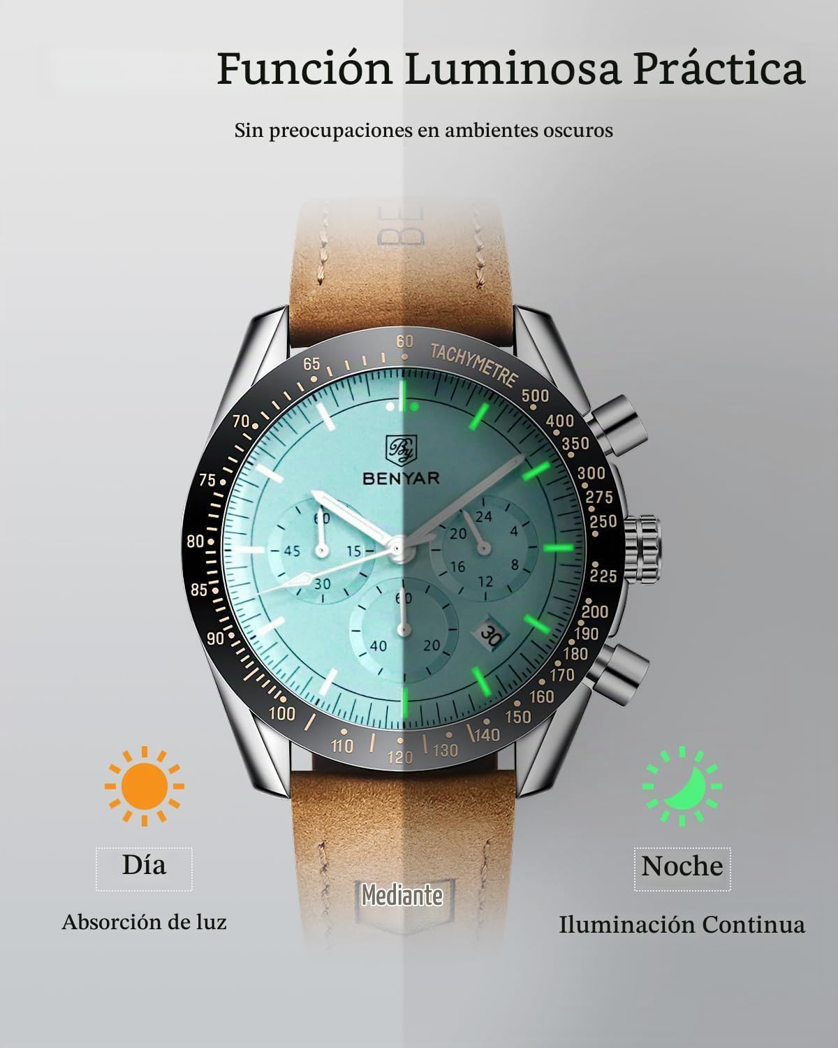 BENYAR Reloj para hombre analógico cronógrafo de cuarzo, impermeabl...