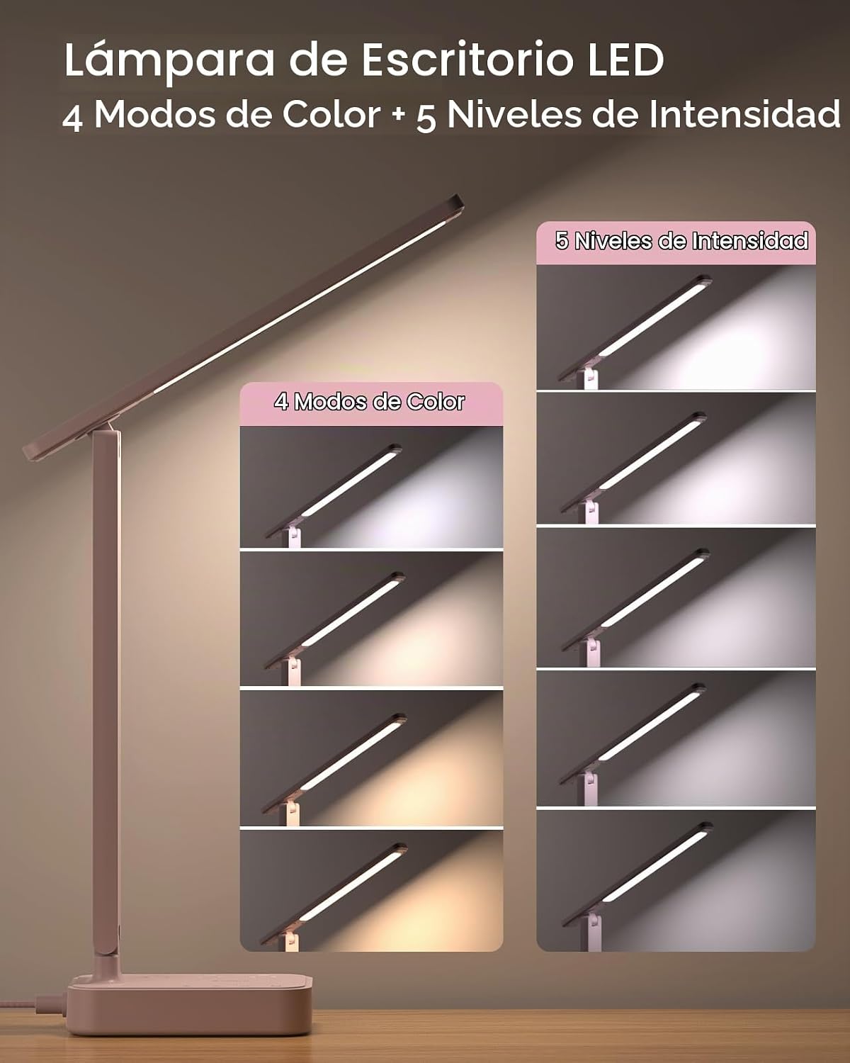 Addtam Lámpara LED de escritorio, tira de alimentación con 3 tomas,...