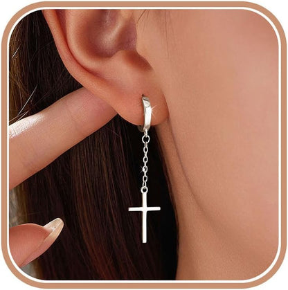 Aretes colgantes de plata de ley 925 con cruz para mujer, chapados...