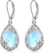 Aretes colgantes de filigrana de piedra lunar de plata de ley con l...