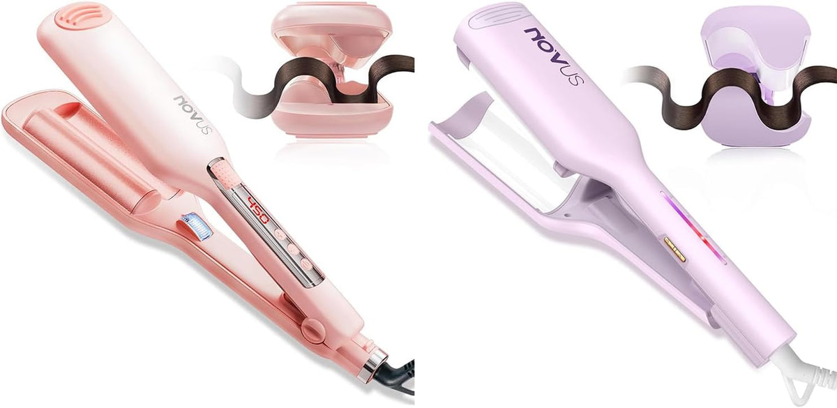 NOVUS Rizador de pelo ondulado antiquemaduras, rizador de pelo ondu...