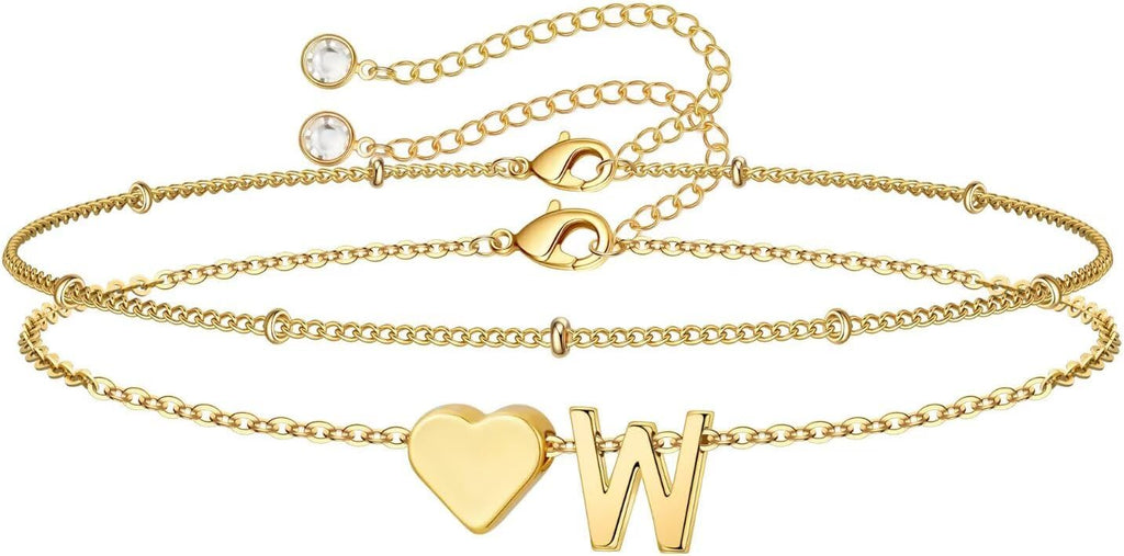 M MOOHAM Pulseras de oro con inicial de corazón para mujer, pulsera...