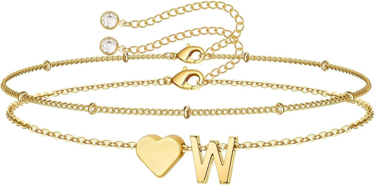 M MOOHAM Pulseras de oro con inicial de corazón para mujer, pulsera...