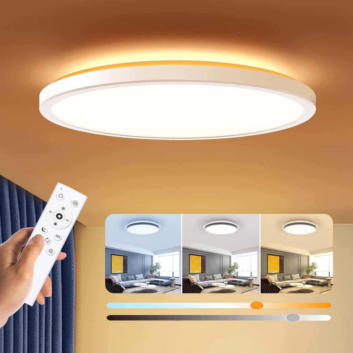 BLNAN Lámpara de techo LED regulable con control remoto, 12 pulgada...