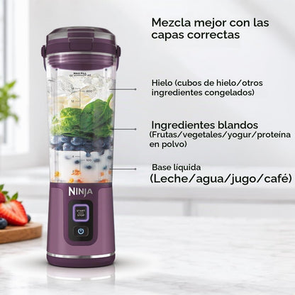 Ninja BC151PR Blast - Licuadora portátil, inalámbrica, recipiente d...