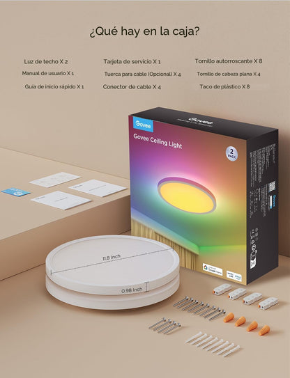 Govee Lámpara de techo inteligente, 2400LM RGBIC y RGBWW, 12 pulgad...