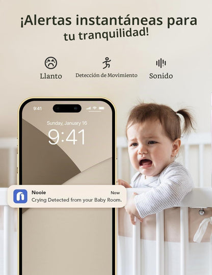 Nooie Monitor de bebé WiFi inteligente 2K con cámara y audio, contr...
