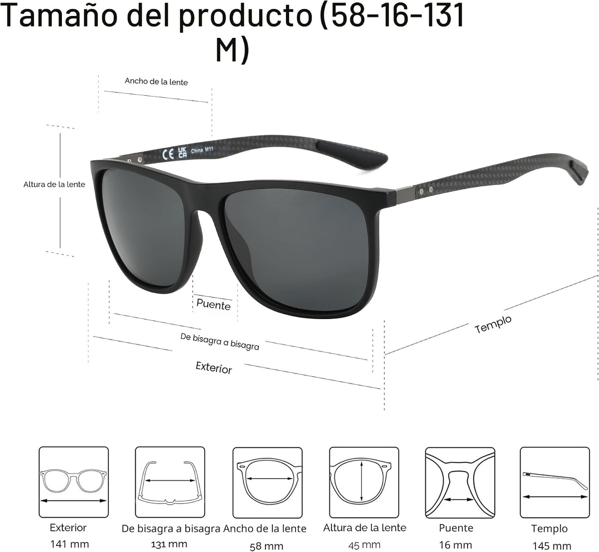 ZENOTTIC Gafas de sol polarizadas cuadradas para hombre, ultraliger...