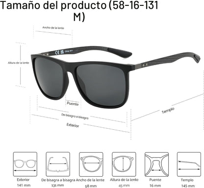 ZENOTTIC Gafas de sol polarizadas cuadradas para hombre, ultraliger...