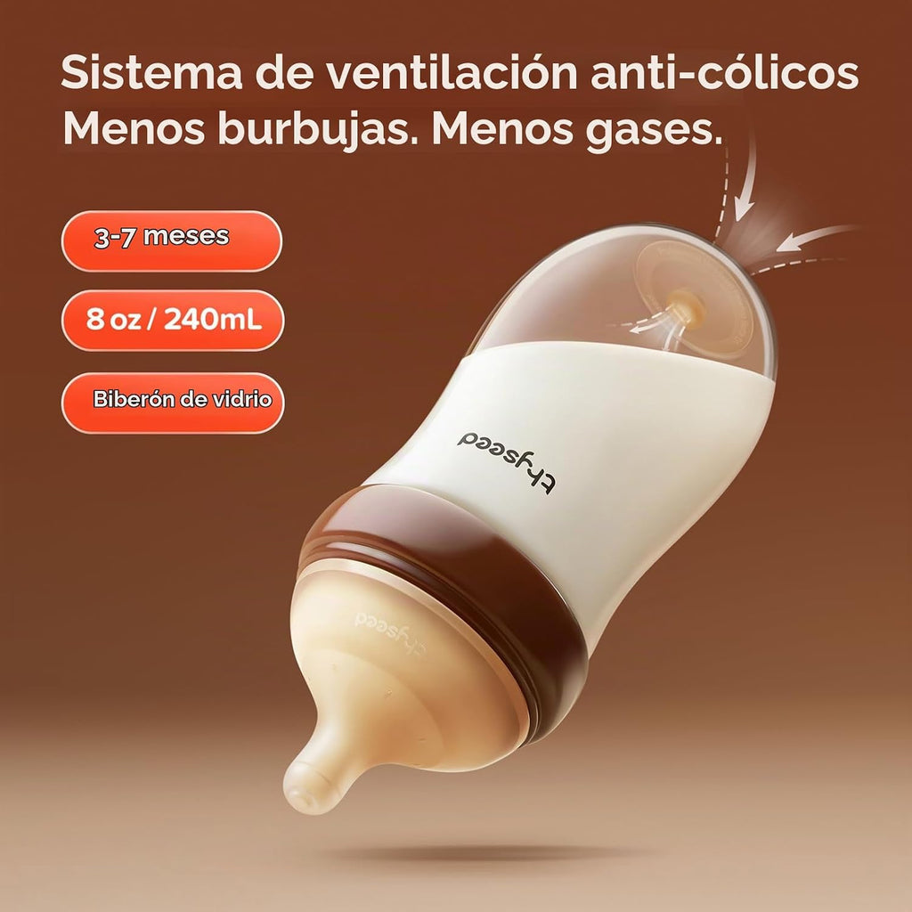 Thyseed Biberón de vidrio anticólico para bebés amamantados, alimen...