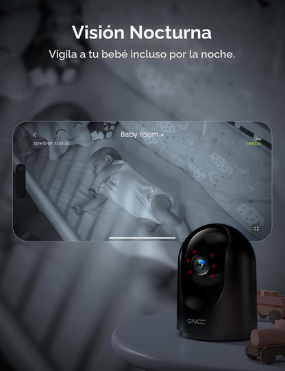Cámara de seguridad interior GNCC 2K con detección de movimiento, W...