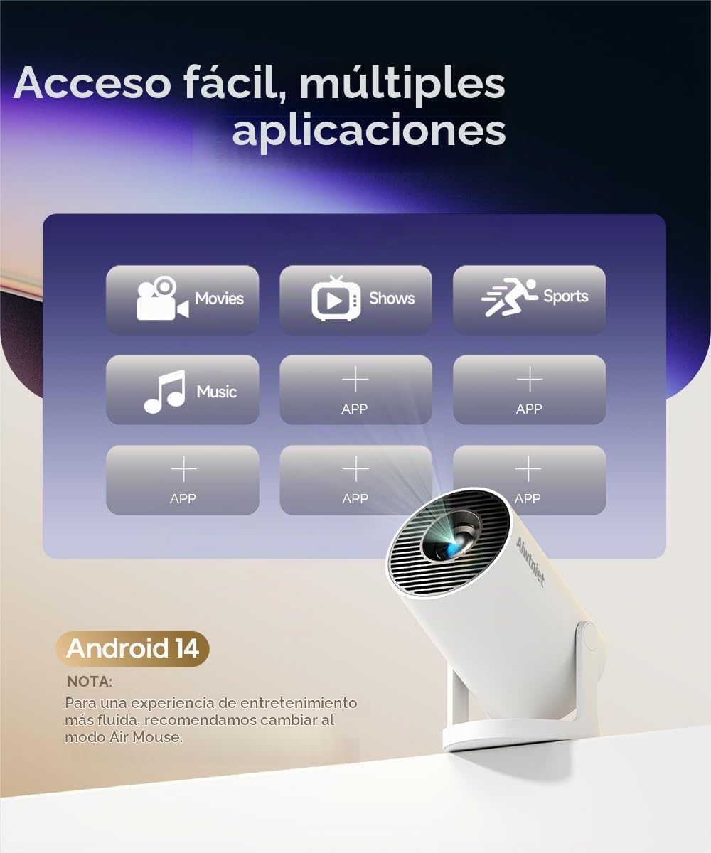 Mini proyector con WiFi y Bluetooth, soporte portátil 4K, Android 1...