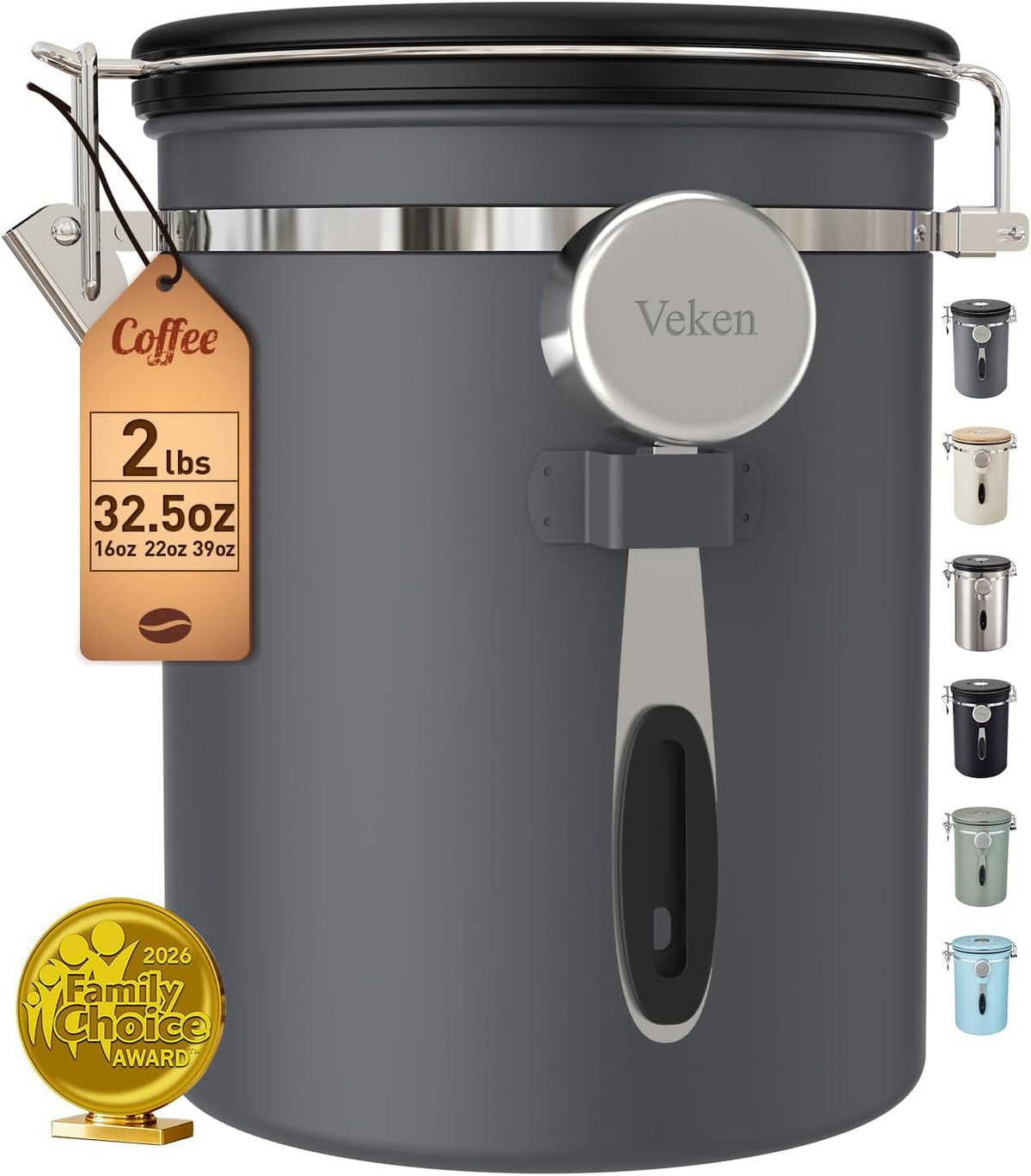 Veken Recipiente para café, 32.5 onzas, 2 libras, grandes tarros he...