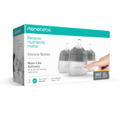 Nanobebe - Biberón de silicona flexible, anticólicos, sensación nat...