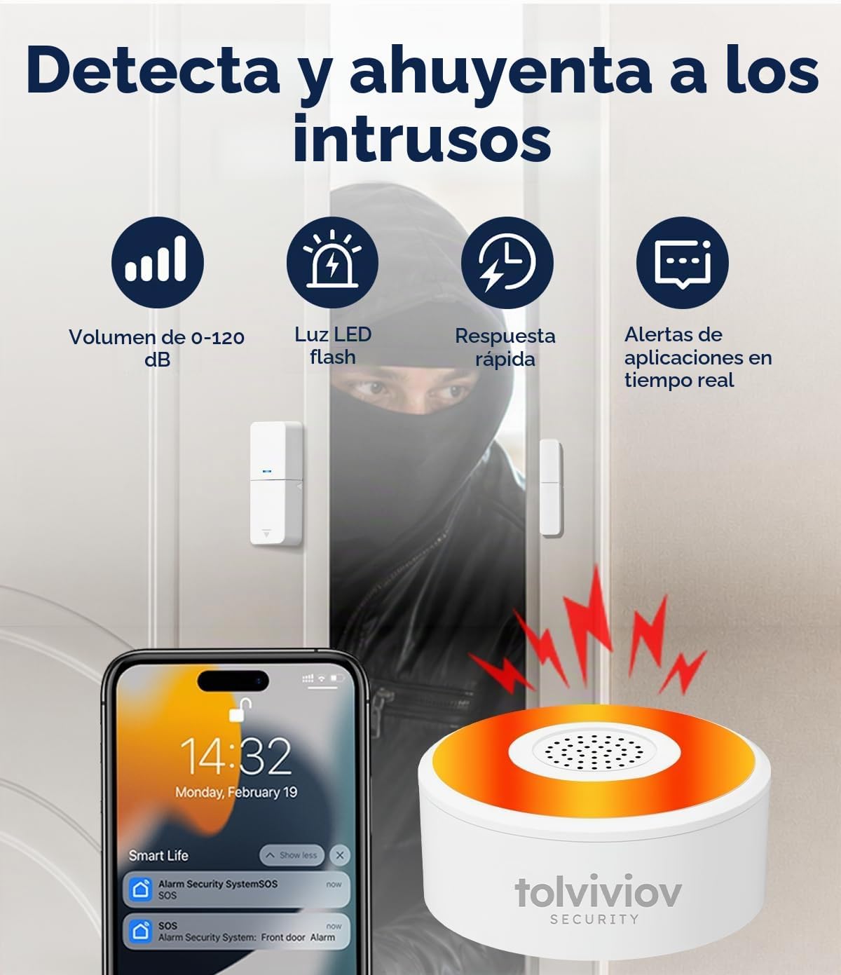 Sistema de seguridad WiFi para el hogar, kit de alarma de 8 piezas...