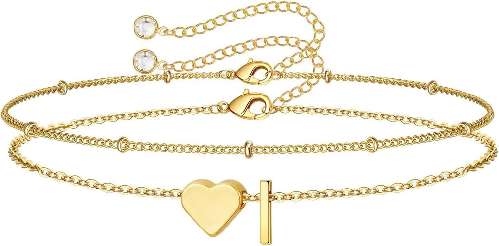 M MOOHAM Pulseras de oro con inicial de corazón para mujer, pulsera...