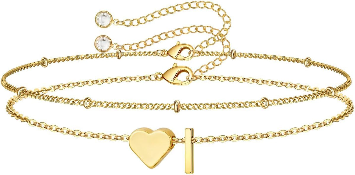 M MOOHAM Pulseras de oro con inicial de corazón para mujer, pulsera...