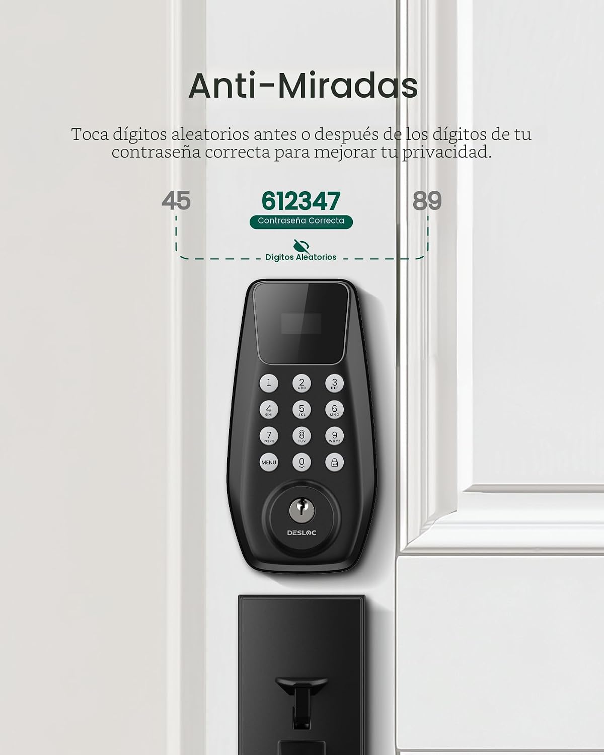 DESLOC Cerradura de puerta de entrada sin llave C100 con pantalla v...