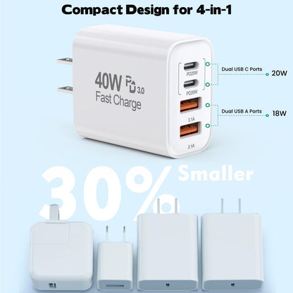 Cable de carga rápida tejido USB C-C de 10 pies, cargador de pared...